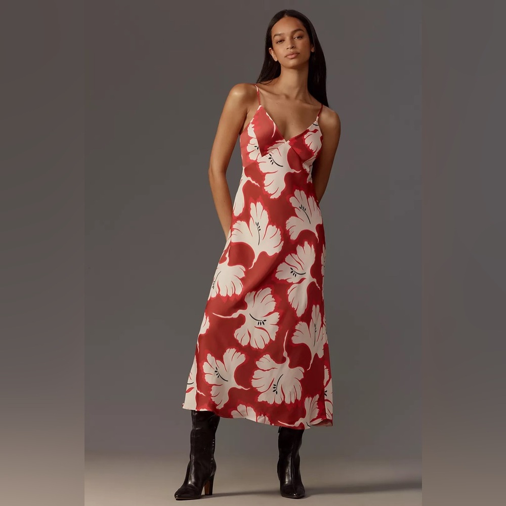 Anthropologie Sleeveless V-Neck Slip Midi Dress